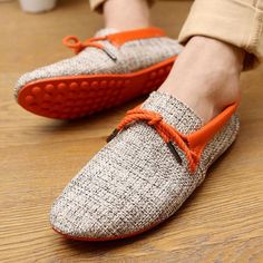 Summer Fashion Weaving Casual Soft Loafer Shoes Soft Loafers, Linen Design, Driving Shoes Men, Personalized Shoes, Orange Shoes, Lace Up Flats, Driving Loafers, Mesh Shoes, Casual Loafers