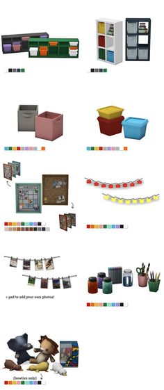 several different types of objects are shown in this graphic style, including boxes and containers