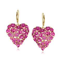 Ross-Simons - 18.60ct t. w. Rhodolite Garnet Heart Drop Earrings in 18kt Gold Over. Show your love in splashy, sensational color! Our lively earrings dazzle with 18.60 ct. t. w. round and heart-shaped rhodolite garnets shining in fabulous heart-shaped drops. Crafted in 18kt yellow gold over sterling silver. Hanging length is 1 5/8". Leverback, rhodolite garnet heart drop earrings. Garnet Heart, Heart Shaped Jewelry, Jewelry Essentials, Heart Drop Earrings, Garnet Stone, Rhodolite Garnet, Exclusive Jewelry, Gorgeous Jewelry, Fine Jewellery Earrings