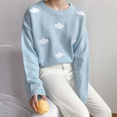 Kawaii Long Sleeve Knitted Sweater, Kawaii Knitted Long Sleeve Sweater, Kawaii Knit Sweater For Fall, Kawaii Spring Sweater, Cute Knitted Acrylic Tops, Kawaii Cotton Sweater For Spring, White Kawaii Sweater For Spring, White Kawaii Spring Sweater, Kawaii White Spring Sweater