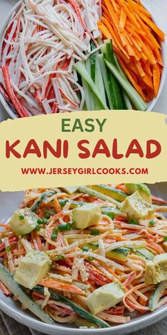 an easy and tasty looking salad with carrots, radishes, cucumbers and noodles