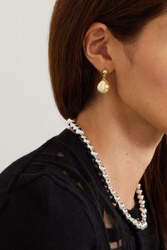 Founded by sisters, Amalie and Cecilie Moosgaard, LIÉ STUDIO's pieces work well for every occasion. Crafted from gold-plated silver, these 'Julie' earrings have bulbous drops that swish beneath spherical studs. Wear them alone with a simple dress or tailoring for a timeless look. Gold Earrings With Shiny Finish For Formal Occasions, Formal Gold Earrings With Shiny Finish, Gold Sterling Silver Earrings For Everyday Luxury, Elegant Gold Pearl Earrings With Polished Finish, Timeless Gold Earrings For Everyday Luxury, Timeless Shiny Finish Earrings For Formal Occasions, Timeless Formal Earrings With Shiny Finish, Timeless Gold Linear Earrings For Anniversary, Formal Gold-plated Earrings With Shiny Finish