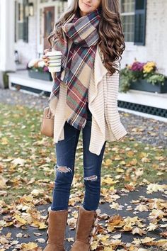 Plaid Blanket Scarf – myslady Pretty Winter Outfits, Fall Fashion Coats, Fall Fashion Trends Women, Fall Trends Outfits, Cute Fall Outfits