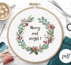 Christmas Cross Stitch Pattern Merry And Bright Wreath Ebroidery Home Decor. Easy-to-follow counted chart for beginners. Black or white Aida cloth is recommended for this design. CUSTOMIZATION: If you need a different size of the patterns, feel free to write to me This is an Instant Download 2 PDF Patterns file, it's not a physical item. PDF PATTERN INCLUDES: ♥ Color image of the finished design for your reference ♥ Instructions and list of DMC color codes  ♥ Color & symbol pattern spread over several A4 sheets for printing DETAILS: All patterns have 19 DMC colors  Finished embroidery size of pattern 150x150 stitches: 10,7х10,7 inches (27.2x27.2 см) for 14ct fabric 9,4х9,4 inches (23.8x23.8 см) for 16ct fabric 8,3х8,3 inches (21.2x21.2 см) for 18ct fabric Please, be aware that the real col White Cross Stitch Wreath, Bright Wreath, Bright Embroidery, Aida Cloth, Cross Stitch Patterns Christmas, Christmas Cross, Pdf Patterns, Holiday Home Decor, Counted Cross Stitch Patterns