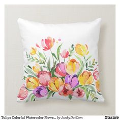 a watercolor painting of colorful flowers on a white background throw pillow from zazzle