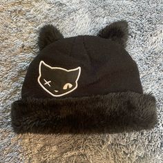 Rare Emily The Strange Cat Ears Hat. In New Condition. These Items Are Becoming Harder And Harder To Find, No Longer Sold In Stores. Super Cute! New Without Tags Black Cat Ears Hat With Cat Design, Black Hat With Cat Ears And Cat Design, Black Cat Design Hat With Cat Ears, Strange Accessories, Emily The Strange Cat, Goth Hats, Cat Ears Beanie, Perky Goth, Cat Ear Beanie