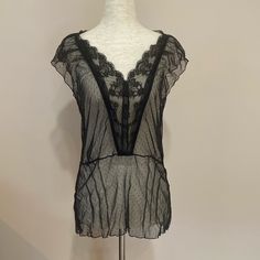 Brand New Without Tags Black Sheer Lace Top, Black Tops For Night, Chic Black Tops For Night, Sheer Summer Night Top, Black Fitted Top For Night, Fitted Black Night Tops, Fitted Black Top For Night, Elegant Black Top For Night, Black Sleeveless Blouse For Daywear