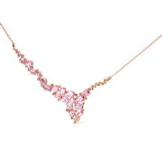 18K Rose Gold 1/2 Cttw Brown Diamond and Multi-Size Oval Pink Sapphire Cluster Cascade Statement Station Necklace (Brown Color, SI1-SI2 Clarity) - Adjustable up to 14" to 16" Rose Gold Pink Diamond Necklace, Pink Diamond Necklace 1stdibs, Pink Topaz And Diamond Necklace, Luxury Pink Oval Necklace, Elegant Pink Oval Pendant Necklace, Pink Diamond Necklace, Diamond Statement Necklace, Pink Sapphire Necklace, Cascade Necklace