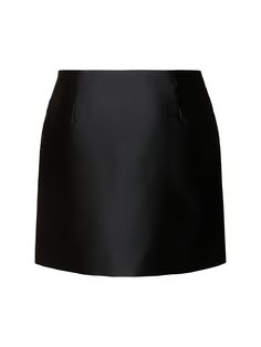 Lined. Model is wearing a size38 Black Mini Skirt Satin, Luxury Trendy Black Mini Skirt, Chic Black Voluminous Mini Skirt, Black Chic Draped Mini Skirt, Luxury Elegant Black Mini Skirt, Chic Voluminous Black Mini Skirt, Skirt Satin, Satin Mini Skirt, Latest Skirts