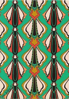 an art nouveau style wallpaper with green and orange colors