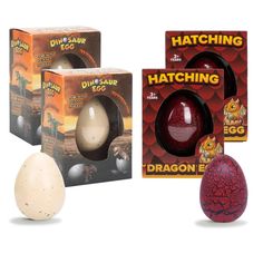 three different types of hatching eggs in boxes and one with an egg on it