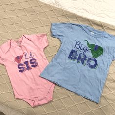 Nwot Never Worn Gift For Soon To Be Big Brother And Baby Sister! Baby Sis Onesie Size 6-12 Big Bro T Shirt Size 4 Comes In Set. No Tag Because It Was An Online Gift Nursery Decals, Online Gift, Baby Sister, Online Gifts, Big Brother, Matching Sets, Pink Blue, Onesies, Kids Shop