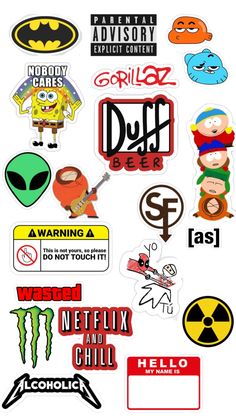 various stickers that are on top of each other