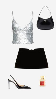 party outfit, skirt, sparkly top, nye outfit, prada bag, collage, cute outfit, it girl fit Nye Simple Outfit, Sparkly Christmas Party Outfit, Cool Girl New Years Eve Outfit, Party Outfit New Years Eve, New Years Eve Outfits College, New Years Inspo Outfit, Ootd Nouvel An, Nye Outfit Ideas House Party, Y2k New Years Eve Outfit