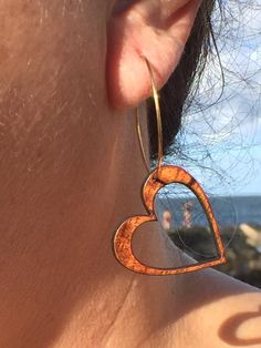 Pu'uwai Hamama Koa Earrings - Hawaii Bookmark Brown Single Hoop Earring As Gift, Artisan Heart Earrings As Gift, Artisan Heart Earrings For Pierced Ears As Gift, Brown Hoop Earrings With Ear Wire For Gift, Nickel-free Brown Hoop Earrings As Gift, Brown Teardrop Hoop Earrings As Gift, Brown Teardrop Hoop Earrings For Gifting, Brown Teardrop Hoop Earrings For Gift, Hypoallergenic Brown Hoop Earrings As Gift