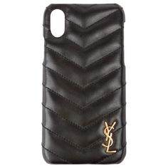 Saint Laurent Black Quilted Leather iPhone Xs with Gold Monogram Logo This Saint Laurent iPhone case features black quilted calf leather and the famous gold-tone monogram YSL "Cassandra" logo. Size: iPhone XS Material: Calf Leather Saint Laurent Iphone Case, Logo Monogramme, Gold Monogram, Black Quilt, Monogram Logo, Quilted Leather, Leather Glove, Calf Leather, Fashion Art