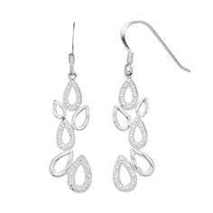 Clusters of diamond-cut and textured teardrops give these sterling silver drop earrings a chic look you'll love. Clusters of diamond-cut and textured teardrops give these sterling silver drop earrings a chic look you'll love.    Length: 1.5 in.  Backings: fishhook  Metal: sterling silver  Plating: rhodium  Finish: diamond-cut  Packaging: boxed  Please note, due to the high value of this item, a signature may be required upon delivery. Size: One Size. Color: Grey. Gender: unisex. Age Group: adult Sterling Silver Drop Earrings, Silver Drop Earrings, Fish Hook, Sterling Earrings, Diamond Cut, Chic Look, Jewelry Earrings Dangle, Gender Female, The High