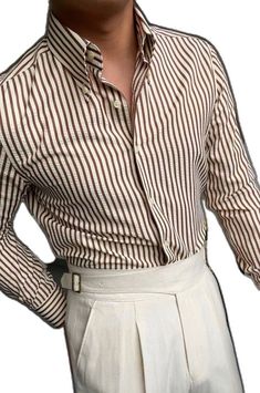 Cotton Dress Shirt With Casual Collar For Office, Semi-formal Slim Fit Collared Shirt, Elegant Brown Shirt With Button Cuffs, Elegant Brown Business Tops, Semi-formal Shirt With Lapel Collar And Placket, Elegant Brown Business Top, Timeless Semi-formal Tops With Lapel Collar, Timeless Semi-formal Top With Lapel Collar, Elegant Single Breasted Collared Shirt