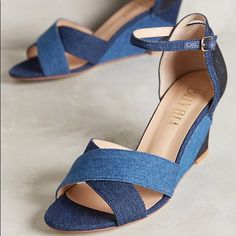 Billy Ella Patchwork Denim Chambray Wedge Heels In Size 6.5. Never Worn, Only Tried On A Few Times Indoors. Purchased From Anthropologie. Please See Photos For More Details Spring Denim Wedge Sandals, Spring Denim Wedge Heel Sandals, Denim Wedge Heel Sandals For Spring, Spring Denim Open Toe Wedge Sandals, Blue Denim Wedge Sandals, Blue Denim Wedge Sandals For Summer, Anthropologie Sandals, Ella Shoes, Blue Wedge Heels