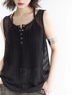 ❤Openwork sheer vest sleeveless top❤︎ Sheer Vest, Creamy White, Womens Vest, Summer Women, Sleeveless Top, Black