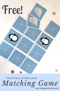 printable penguin matching game for kids to play with the penguins and snowflakes