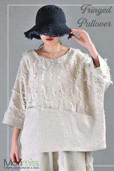 High-End Turtleneck Shirt Chic Long Sleeve Tops With Frayed Hem, Spring Crew Neck Tunic With Relaxed Fit, Spring Crew Neck Relaxed Fit Tunic, Long Sleeve Blouse With Frayed Hem For Fall, Chic Long Sleeve Tops With Fringe, Fall Long Sleeve Blouse With Frayed Hem, Chic Long Sleeve Fringe Tops, Fall Beige Fringe Top, Long Sleeve Cotton Tunic In Beige