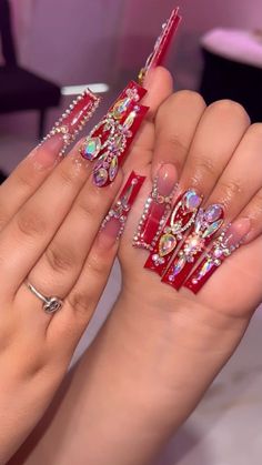 Badass Nails, Detailed Nails, Cc Nails, Bedazzled Nails, Fye Nails, Nails Bling, Acrylic Nails Nude, Nail Acrylic