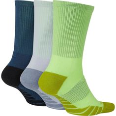 Athletic-minded. Get the most out of your training with the help of these men's Nike socks and their performance design. 3-pack Crew-length cut hits mid-calf Dri-FIT fabric evaporates moisture for cool comfort Thick terry sole for comfort and impact cushioning High-friction yarn in footbed helps reduce slippage Mesh fabric offers ventilation FIT & SIZING Fits shoe sizes: 8-12 or 12-15 Left/right specific design for a better fit FABRIC & CARE Cotton, nylon, polyester, spandex Machine wash Importe Functional Slip-resistant Gym Socks, Breathable Sports Socks In Green, Breathable Green Sports Socks, Green Anti-odor Sports Socks, Anti-odor Green Sports Socks, Nike Anti-odor Socks For Sports, Nike Anti-odor Sports Socks, Nike Sporty Socks For Sports, Sporty Nike Socks For Sports