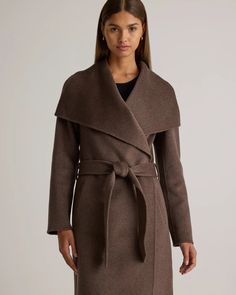 Double-Faced Merino Wool Draped Collar Wrap Coat Wool Outerwear With Self Belt For Fall, Fall Wool Outerwear With Self Belt, Wrap Outerwear With Pockets, Wool Wrap Outerwear For Fall, Fall Wrap-style Belted Outerwear, Fall Belted Wrap Outerwear, Belted Wrap Outerwear For Fall, Draped Collar, Wrap Coat