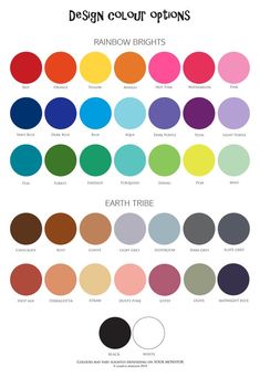 the color scheme for different colors and shapes