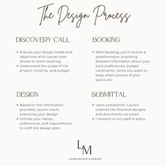 the design process is shown in black and white, with text below it that says discovery call