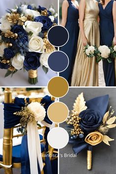 blue and gold wedding color palettes for the bride's bouquet, bridal