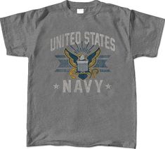 U.S. Navy T-Shirt, Athletic Gray US Navy T-Shirt, US Navy 'Distressed Logo' Patriotic T-Shirt, Workout T-Shirt, PT Style T-Shirt, U.S. Navy Anchor Short Sleeve T-Shirt, US Navy Vintage Stencil OFFICIALLY LICENSED U.S. NAVY T-SHIRT by Joe Blow Tees This classically designed US Navy tee will be the perfect addition to any military themed wardrobe. ** 100% Heavy Cotton Gildan T-Shirts 0R 70% Preshrunk & 30% Polyester Delta Pro Weight T-Shirts ** All t-shirts are designed and printed in the U.S. Us Navy Anchor, U S Army Logo, Army Logo, Military Pins, Navy Gifts, Navy Anchor, Navy Logo, Navy Air Force, Space Force