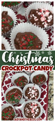 christmas crockpot candy recipe with chocolate and sprinkles