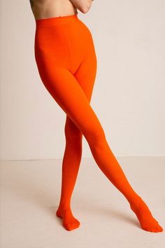 Orange opaque footed 80D tights. Reinforced crotch. Fabric is 84% Nylon, and 16% Spandex. Ella is 6' tall, 36" bust, 27.5" waist, 38" hip, and is wearing a size L/XL. See size chart below. Measurements are taken flat. These tights are extremely stretchy. For more opacity, choose the L/XL. Statement Tights, Orange Tights, Color Tights, Stretch Tights, 35th Birthday, Weird Fashion, Sheer Tights, Waist Length, Sale Design