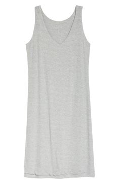 A fine-gauge rib knit brings exceptional softness and stretch to this comfy nightgown with a beautiful drape and clean, simple styling. V-neck Sleeveless 97% viscose, 3% spandex Machine wash, tumble dry Imported V-neck Viscose Dresses For Loungewear, Stretch V-neck Loungewear Dress, Viscose V-neck Loungewear Dress, Viscose V-neck Dresses For Loungewear, Sleeveless Modal Dress For Loungewear, Elegant V-neck Nightgown For Lounging, Solid Color V-neck Nightgown For Lounging, Casual Seamless Loungewear Dresses, Seamless V-neck Sleepwear For Loungewear