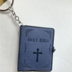 Leather Mini Bible Keychain, Blue Cover W/ Keyring, Jesus, Church, Christian Mens Christian Gifts, Bible Keychain, Mini Bible, Keychain Blue, Church Christian, Christian Business, Meaningful Jewelry, Religious Gifts, Key Card Holder