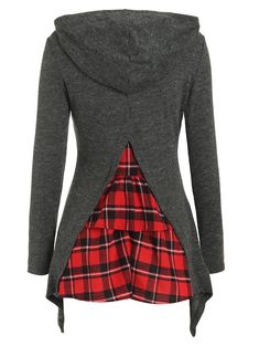 Tartan Back Full Sleeve Hooded Knitwear - Dark Gray - 3T92133315 - Original Design-Women's Clothing, Sweaters  #Sweaters #Original #DesignWomen's #Clothing # #Sweaters Tomboy Chic, Pullover Women, Women Hoodies, Collared Sweatshirt, Chic Sweaters, Vestidos Vintage, Women Hoodies Sweatshirts, Hooded Sweater, Hooded Pullover