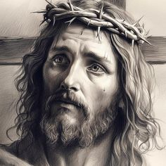 a drawing of jesus wearing a crown of thorns