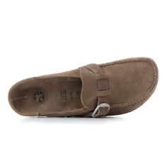 The Buckley is a semi-open moccasin-style clog that’s instantly recognizable as an authentic Birkenstock original thanks to its exposed cork footbed. The upper is made from soft suede leather. Suede or leather upper with leather lined footbed, Easy slip-on entry with decorative buckle, Square moc toe with stitching details, Cork latex footbed and durable EVA outsole, Narrow width for this style is equal to a US Medium and Medium width is equal to a US Wide width, If you are between sizes, we sug Birkenstock Buckley Clog, Birkenstock Buckley, Moccasins Style, Birkenstock Women, Stitching Details, Shoe Carnival, Clogs Shoes, Soft Suede, Moccasins