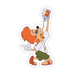 an orange haired boy holding up a toothbrush in the air