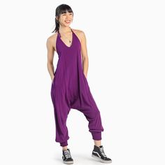 Buddha Pants Womens Cotton Lightweight Tapered Hippie Boho Harem Jumper Plum Features: 100% Cotton Lightweight Halter Neck Sleeveless Tapered Leg Multifunctional Two Pockets Tags: #Bohemian #Boho #Bohemianstyle #Hippie #Bohofashion #Bohostyle #Hippie #Lagenlook #Earthy #Bohofashion #Lightweight #Summer #Casual Casual Long Pants Jumpsuits And Rompers, Relaxed Fit Loungewear Overalls, Casual Long Pants Jumpsuits In Solid Color, Relaxed Fit Overall Bottoms For Loungewear, Casual Loungewear Overalls, Casual Jumpsuits And Rompers For Yoga In Spring, Long Pants Jumpsuits And Rompers With Pockets, Casual Sleeveless Yoga Jumpsuits And Rompers, Casual Purple Stretch Jumpsuits And Rompers