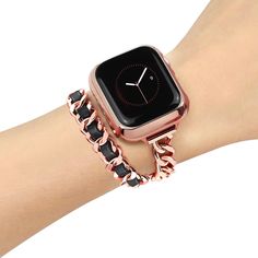 PRICES MAY VARY. 🌟【High Quality & Durable】This iWatch band is made of premium metal alloy and well-polished by hand. Vacuum electroplating the whole watch band makes it durable and keeps the color lasting longer. 🌟【Elegant & Stylish】The metal watch band is made with a fashion double chain design, which gives your outfit a western cowboy-style, elegant and fashion look. It perfectly fits any outfits, casual, dressy, business looks, etc.. for work, dates, party, shopping, show, any leisure, or s Trendy Leather Strap Apple Watch Band, Trendy Adjustable Chain Watch Bands, Trendy Black Bracelet Strap Apple Watch Band, Trendy Black Watch Bands For Fashion Accessory, Trendy Black Apple Watch Band With Bracelet Strap, Trendy Black Watch Bands As Fashion Accessory, Trendy Metal Apple Watch Band, Trendy Black Apple Watch Band, Trendy Black Rectangular Apple Watch Band