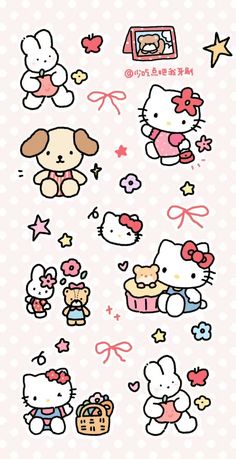 the hello kitty stickers are all different colors and sizes, but one is pink