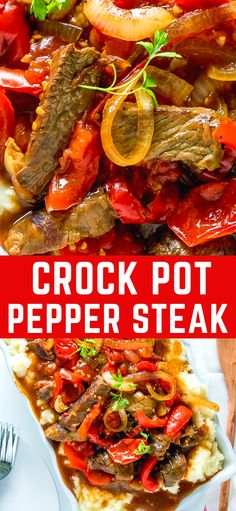 this crock pot pepper steak is an easy and delicious dinner