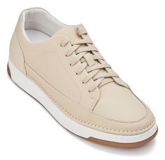 Elevator shoes height increase CALTO - Y7934 - 2.6 Inches Taller (Ivory White Suede/White & Gum Sole) - Elevated Leather Sneakers Brown Dresses Formal, Dark Brown Dress, Sneaker Style, Formal Casual, Pig Skin, Suede Sneakers, Casual Sandals, Ivory White, Dress With Boots