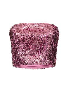 Find Remain Birger Christensen Sequined Crop Top on Editorialist. Back zip closure . Embellished with sequins. Unlined. Model is wearing a size36 Sparkly Top Outfit, Pink Sparkle Top, Cute Stage Outfits, Sequin Tube Top, Pink Sparkly Dress, Pink Sequin Top, Unrealistic Wishlist, Dress Reference, Eras Outfits