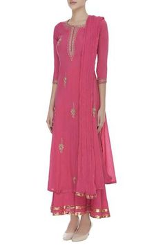 Shop for Nazar by Indu Pink Zari Embroidered Kurta With Palazzos And Dupatta for Women Online at Aza Fashions Pink Kurta With Dabka Work, Fitted Pink Kurta With Dabka Work, Elegant Pink Salwar Kameez For Transitional Season, Fitted Pink Kurta With Traditional Drape, Fitted Pink Traditional Wear With Gota Work, Fitted Pink Traditional Wear With Dabka Work, Pink Fitted Georgette Kurta, Elegant Pink Kurta For Festivals, Fitted Pink Kurta With Dupatta