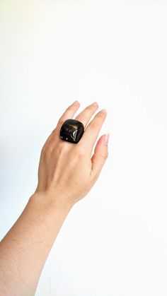 Night black ring. Chunky Grunge ring. resin finished handmade | Etsy Modern Resin Rings For Gifts, Modern Adjustable Dome Ring As Gift, Modern Adjustable Enamel Ring For Gift, Modern Adjustable Enamel Ring As Gift, Elegant Handmade Resin Rings, Handmade Elegant Resin Rings, Modern Resin Ring Jewelry, Grunge Ring, Blue Statement Ring