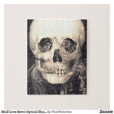 a jigsaw puzzle with a skull and two people on it's face